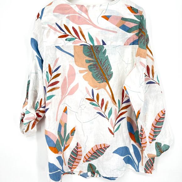 Cynthia Rowley floral convertible sleeve linen tunic top tropical button Size 1X - Picture 3 of 11